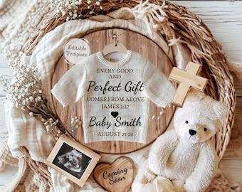 James 1:17 Pregnancy Announcement, Social Religious Gender Reveal Template, Christian Baby, God Knew My Heart Needed You, Printable Template