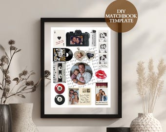 Modello di poster con scatola di fiammiferi, arte personalizzata con scatola di fiammiferi, regalo di anniversario per il fidanzato, regali stampabili per lui e per lei, stampe murali collage