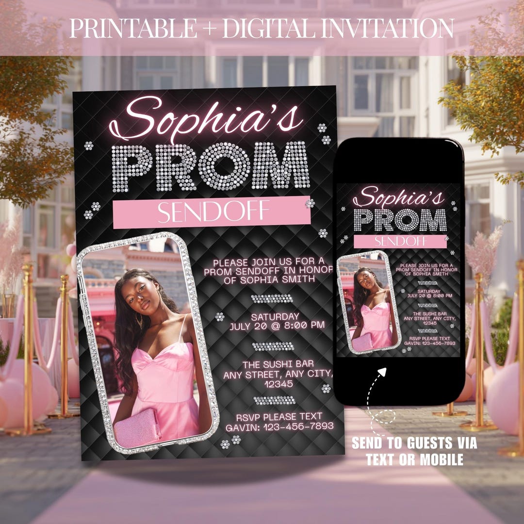 Post Prom Invite Pink Prom Send off Invitation, Printable Glam Prom Party Invite Flyer ...