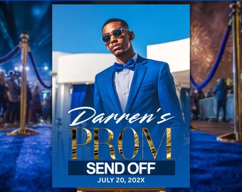 Elegant Prom Send Off Welcome Sign, Blue Gold Welcome Board (Digital Download)