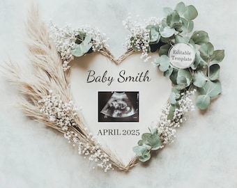 Minimalist Pregnancy Announcement, Digital Modern Baby Announcement for Social Media, Gender Neutral Printable Valentines Day Template