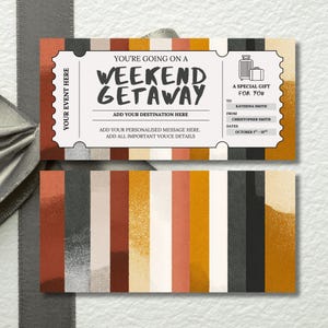 Weekend Getaway Gift Voucher, Editable Travel Gift Certificate, Printable Trip Away Coupon, Birthday Weekend Away Ticket, Sofa Theme