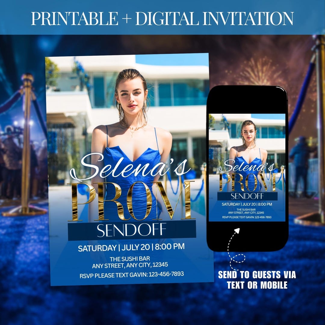 Blue Prom Send off Invitation, Printable Prom Flyer Template, Glam Prom ...
