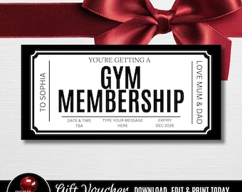 Gym Membership Gift Voucher, Editable Private Trainer Coupon, Printable Personal Training Certificate, Personalized Digital Black Template