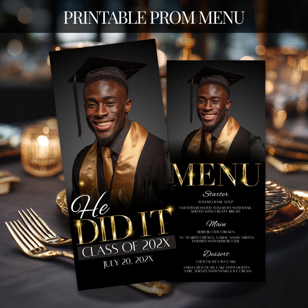 Gold Graduation Menu Template, Editable Printable Dinner Card, Grad ...