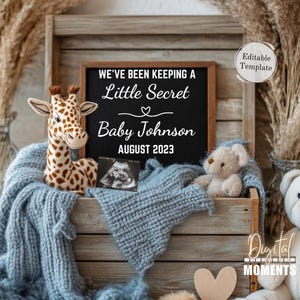 Digitale Giraffen-Babyankündigung, Oh Boy! Blaue Social Media Gender Reveal, druckbare Baby Reveal Karte