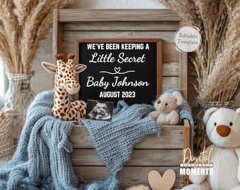 Digital Boy Pregnancy Announcement Reveal, Giraffe Baby Announcement, Oh Boy! Blue Social Media Gender Reveal, Printable Baby Reveal Card