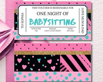 Babysitting Gift Voucher, Editable Baby Sitting Pink Coupon Template, Printable Gift Certificate, Personalized Child Care DIY Voucher