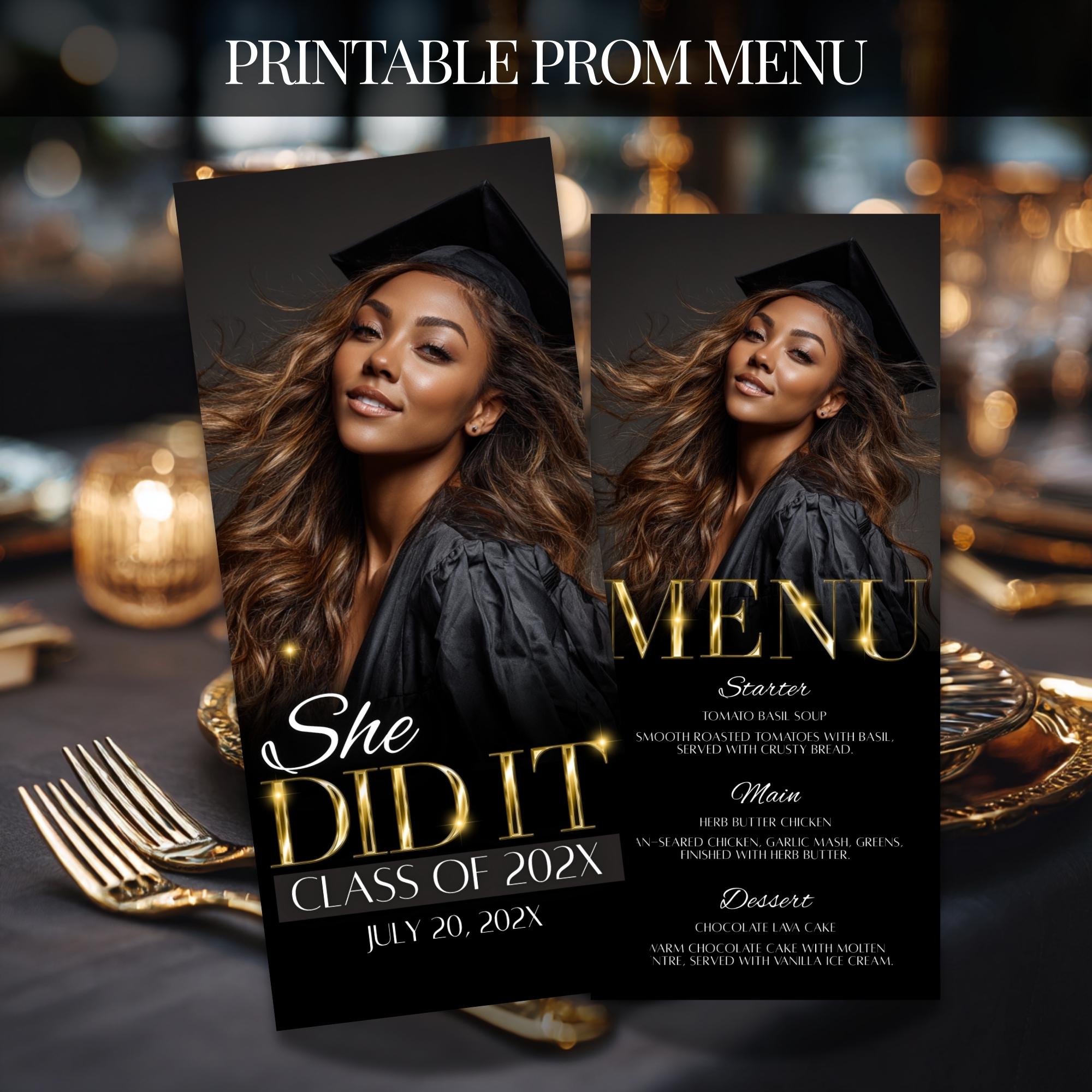 Menu Header For Graduation Gold Graduation Menu Template, Editable Printable Dinner Card, Grad ...