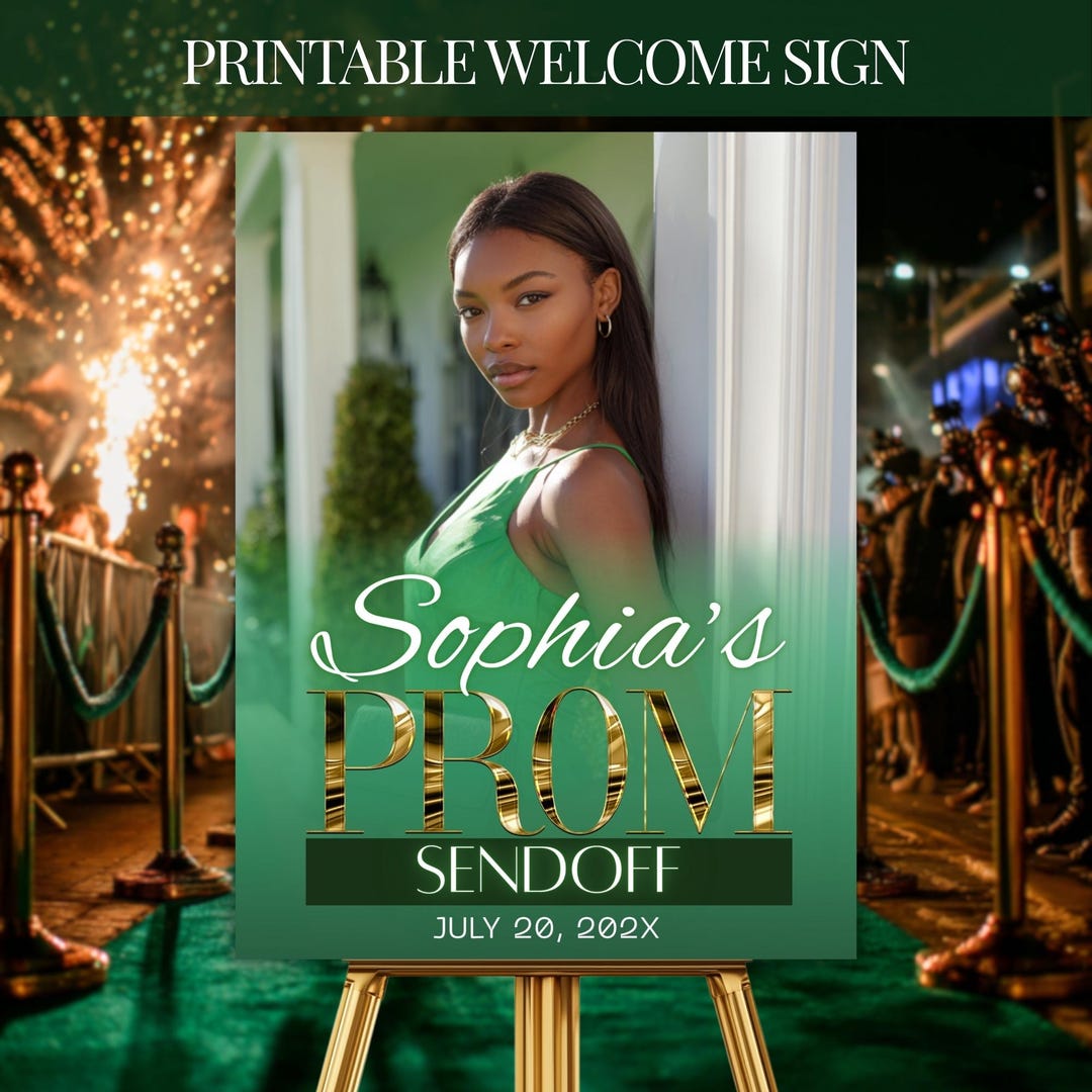 Simply Prom Sign Prom Send off Welcome Sign for Women, Green and Gold Celebration Decor ...