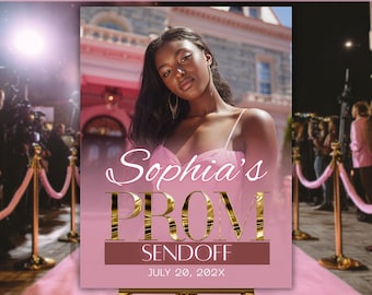 Prom Send Off Welcome Sign for Women, Blush Pink and Gold Celebration Decor, Senior Graduation Party (Digital Download)