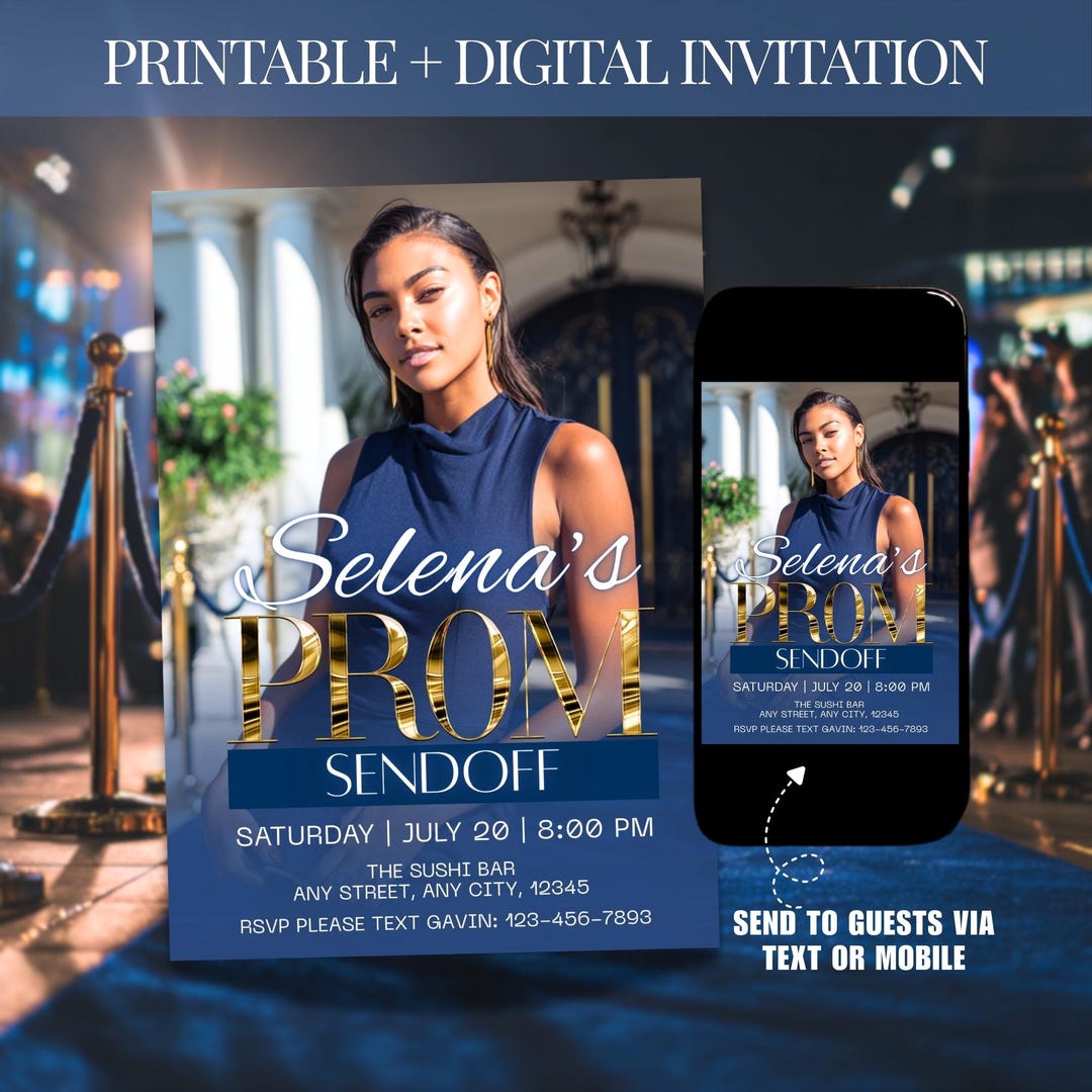 Blue Prom Send off Invitation, Printable Prom Flyer Template, Glam Prom ...
