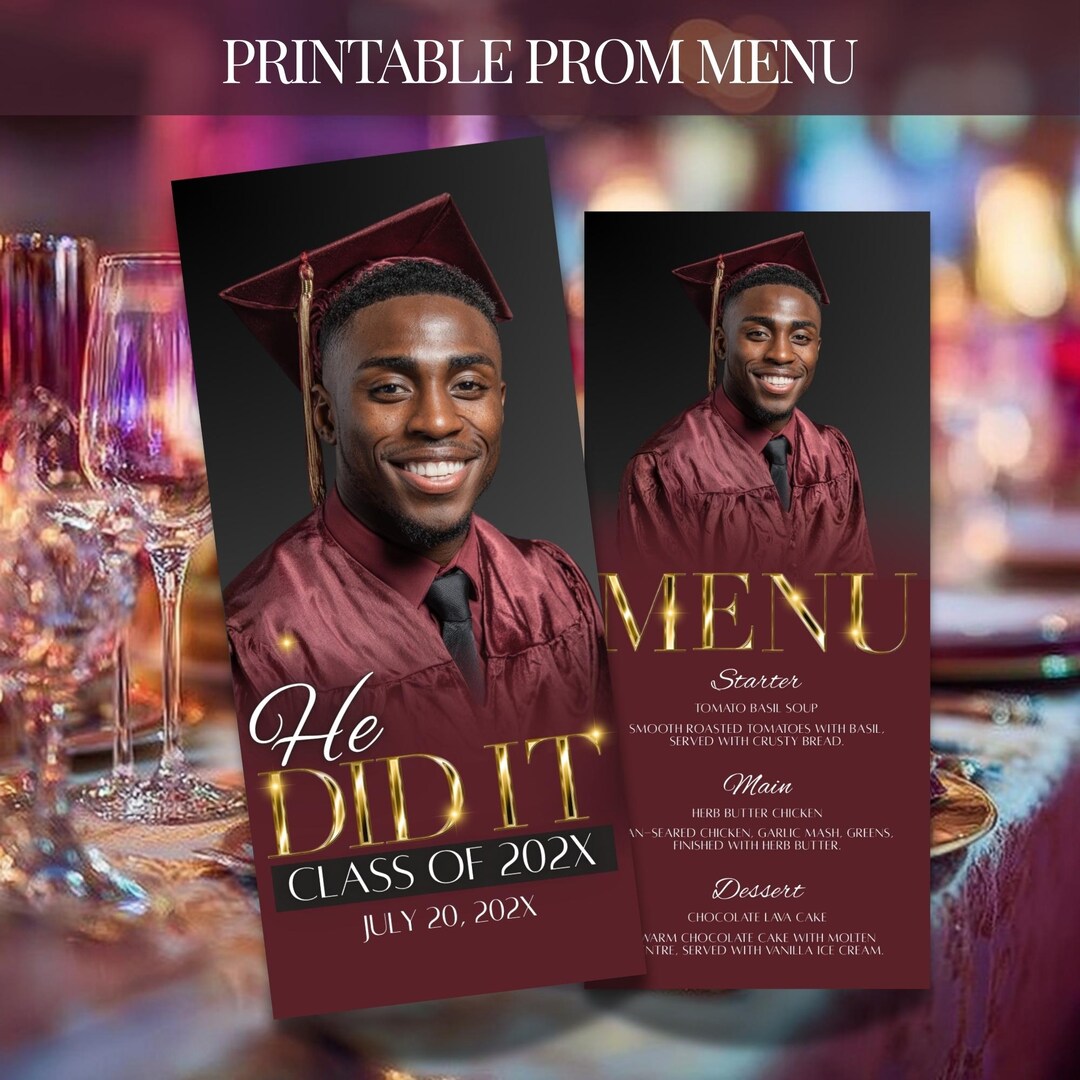 Menu Header For Graduation Maroon Graduation Menu Template, Editable Printable Dinner Card, Red ...
