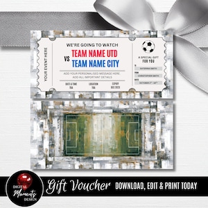 Printable Football Ticket Gift Voucher, Editable Soccer Coupon, Surprise Stadium Experience Birthday Certificate, Christmas Gift Template