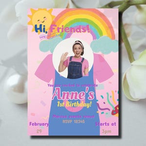Bewerkbare uitnodiging mevrouw Rachel, digitale uitnodiging, zelfbewerkt, kleine konijntjes, lied voor kleine kinderen, verjaardagsuitnodiging, 1e verjaardag
