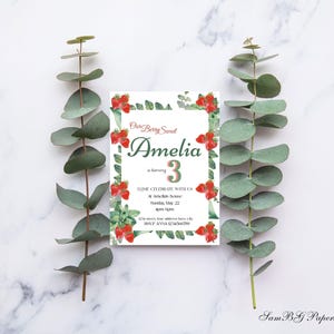 Invitation modifiable aux fraises, fraises de fête d'anniversaire, produits numériques d'invitation d'anniversaire à la fraise rouge