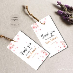 Sakura Blume Geburtstag Dankeschön, bearbeitbare Vorlage, Mädchen Thema, erster Geburtstag, Blume Danke, rosa Blume Anhänger Sambg0003