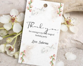 Fairy Birthday Thank You Tag Template, Enchanted Garden Favor Tag, Whimsical Fairy Party Thank You Card, Editable Canva Tag, Printable Favor