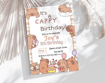 Capybara Birthday Invitation Template, Kids Capybara Party Invite, Instant Download Canva Editable, Capybara Birthday Decor Digital Invite