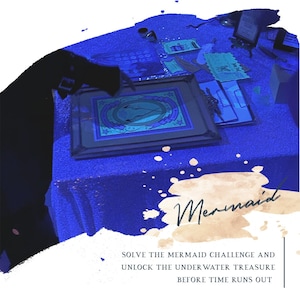 Mermaid Wizard Challenge Escape Room Game Kit: BLACKLIGHT REACTIVE CLUES