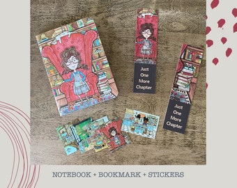 Notebook | Bookmark | Stickers Set: Reading - Book Lover