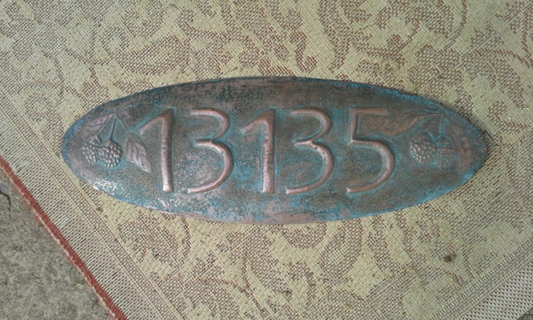 Hammered Copper House Number Sign With Patina and Blackberries. Etsy