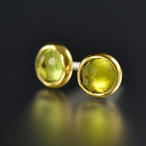 Peridot Stud Earrings Peridot Gold Studs Rose Cut Peridot Studs Gold Gem Studs Rose Cut Peridot 18 KT Yellow Gold Post Earrings image 3