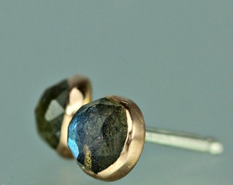 Labradorite Stud Earrings - Labradorite Rose Gold Studs - Rose Cut Labradorite Studs -  Rose Gold Gem Studs - Labradorite Posts