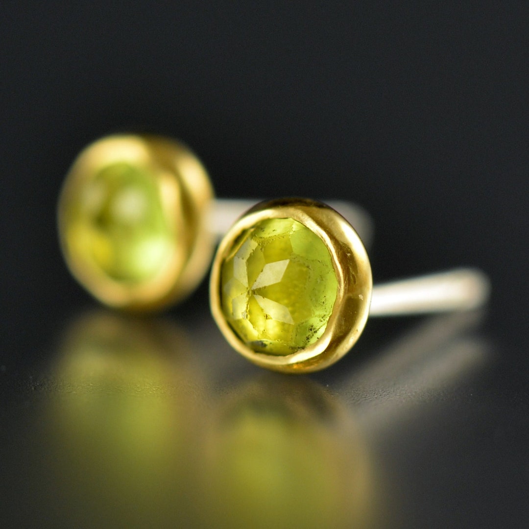 Peridot Stud Earrings Peridot Gold Studs Rose Cut Peridot Studs Gold