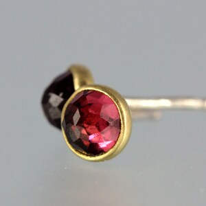 Garnet Studs Rose Cut Garnet 18 KT Gold Studs Rose Cut Garnet Gold Studs Rhodolite Garnet Yellow Gold Post Earrings Pink Garnet image 3