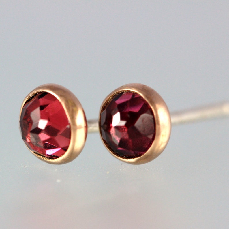 Rhodolite Garnet Rose Gold Post Earrings Rose Cut Garnet 14 Kt Rose Gold Studs Rose Cut Garnet Gold Studs Garnet Studs Pink Garnet