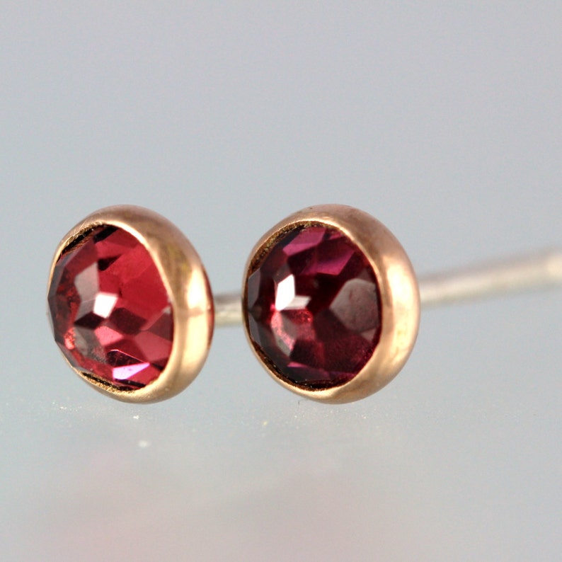 Garnet Studs Rose Cut Garnet 14 Kt Rose Gold Studs Rose Cut Garnet Gold Studs Rhodolite Garnet Rose Gold Post Earrings Pink Garnet image 1