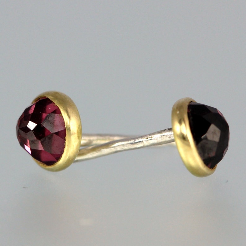 Garnet Studs Rose Cut Garnet 18 KT Gold Studs Rose Cut Garnet Gold Studs Rhodolite Garnet Yellow Gold Post Earrings Pink Garnet image 5