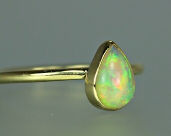 Opal Ring - Opal Gold Ring - Opal 18 KT Solid Gold Ring - Ethiopian Opal Gold Ring - Opal Stacking Ring - Gold Ring - Opal Gold Stacker