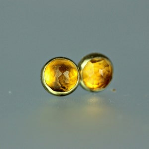 Citrine Studs Rose Cut Citrine Studs Rose Cut Gem Studs Rose Cut Citrine Gold Posts 18 Kt Gold Gem Studs Citrine Gold Posts image 4