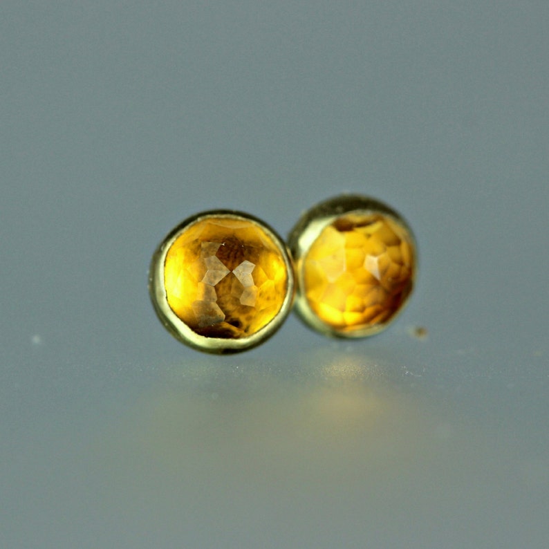 Citrine Studs Rose Cut Citrine Studs Rose Cut Gem Studs Rose Cut Citrine Gold Posts 18 Kt Gold Gem Studs Citrine Gold Posts image 4