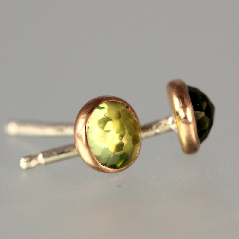 Peridot Studs Rose Cut Peridot Posts Peridot 14 KT Rose Gold Studs Rose Cut Peridot Earrings Peridot Rose Gold Posts Gem Studs image 5