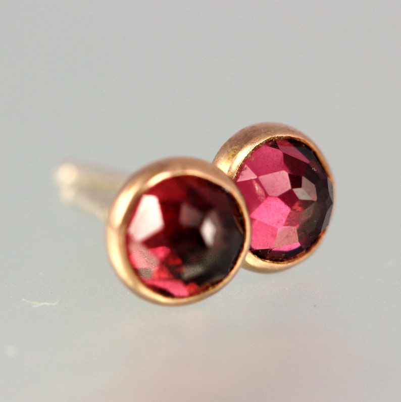 Rhodolite Garnet Rose Gold Post Earrings Rose Cut Garnet 14 Kt Rose Gold Studs Rose Cut Garnet Gold Studs Garnet Studs Pink Garnet