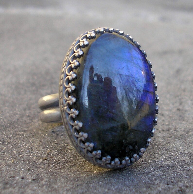 Labradorite Ring Blue Labradorite Ring Fancy Bezel Labradorite Silver ...