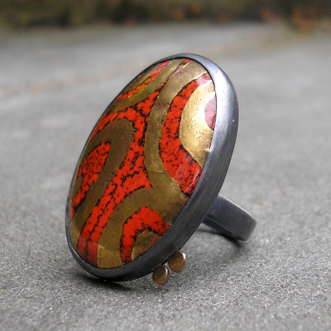 Enamel Ring Red Enamel Ring Enamel Sterling Silver Ring Etsy