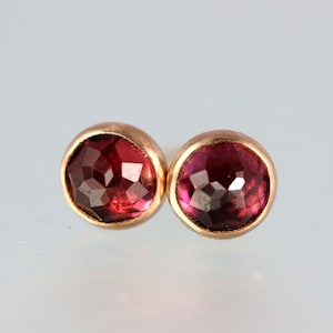 Garnet Studs Rose Cut Garnet 14 Kt Rose Gold Studs Rose Cut Garnet Gold Studs Rhodolite Garnet Rose Gold Post Earrings Pink Garnet image 2