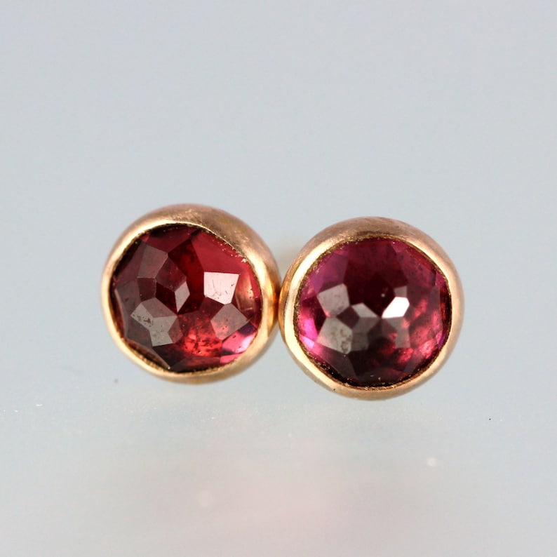 Rhodolite Garnet Rose Gold Post Earrings Rose Cut Garnet 14 Kt Rose Gold Studs Rose Cut Garnet Gold Studs Garnet Studs Pink Garnet