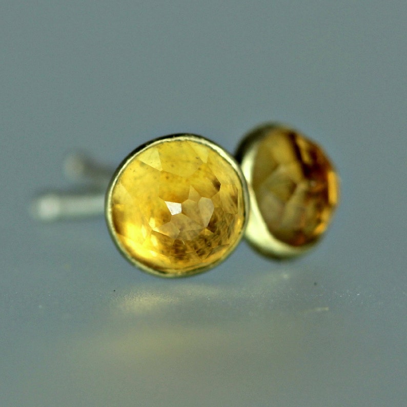 Citrine Studs Rose Cut Citrine Studs Rose Cut Gem Studs Rose Cut Citrine Gold Posts 18 Kt Gold Gem Studs Citrine Gold Posts image 3