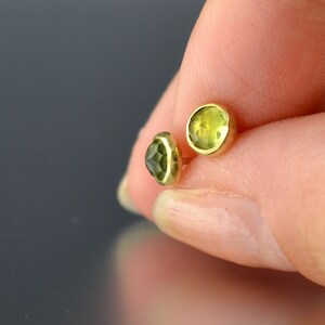 Peridot Stud Earrings Peridot Gold Studs Rose Cut Peridot Studs Gold Gem Studs Rose Cut Peridot 18 KT Yellow Gold Post Earrings image 4