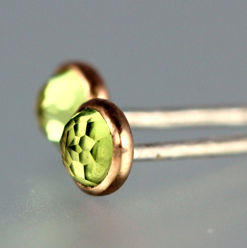 Peridot Studs Rose Cut Peridot Posts Peridot 14 KT Rose Gold Studs Rose Cut Peridot Earrings Peridot Rose Gold Posts Gem Studs image 1