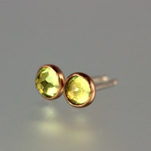 Peridot Studs Rose Cut Peridot Posts Peridot 14 KT Rose Gold Studs Rose Cut Peridot Earrings Peridot Rose Gold Posts Gem Studs image 4