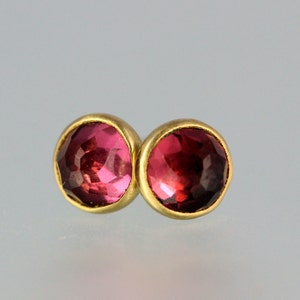 Garnet Studs Rose Cut Garnet 18 KT Gold Studs Rose Cut Garnet Gold Studs Rhodolite Garnet Yellow Gold Post Earrings Pink Garnet image 4