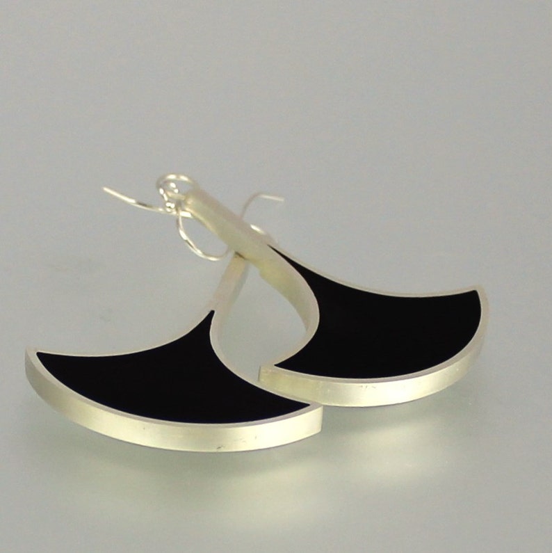 Resin Earrings Black Earrings Black Silver Earrings Black Resin Earrings Resin Sterling Dangles Resin Silver Earrings Geometric image 1