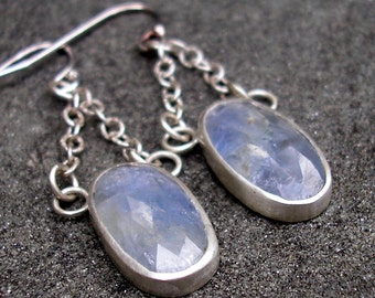 Sapphire Earrings - Blue Sapphire Earrings - Rose Cut Blue Sapphire Earrings - Sterling Silver Blue Sapphire Dangle Earrings - Oval Sapphire