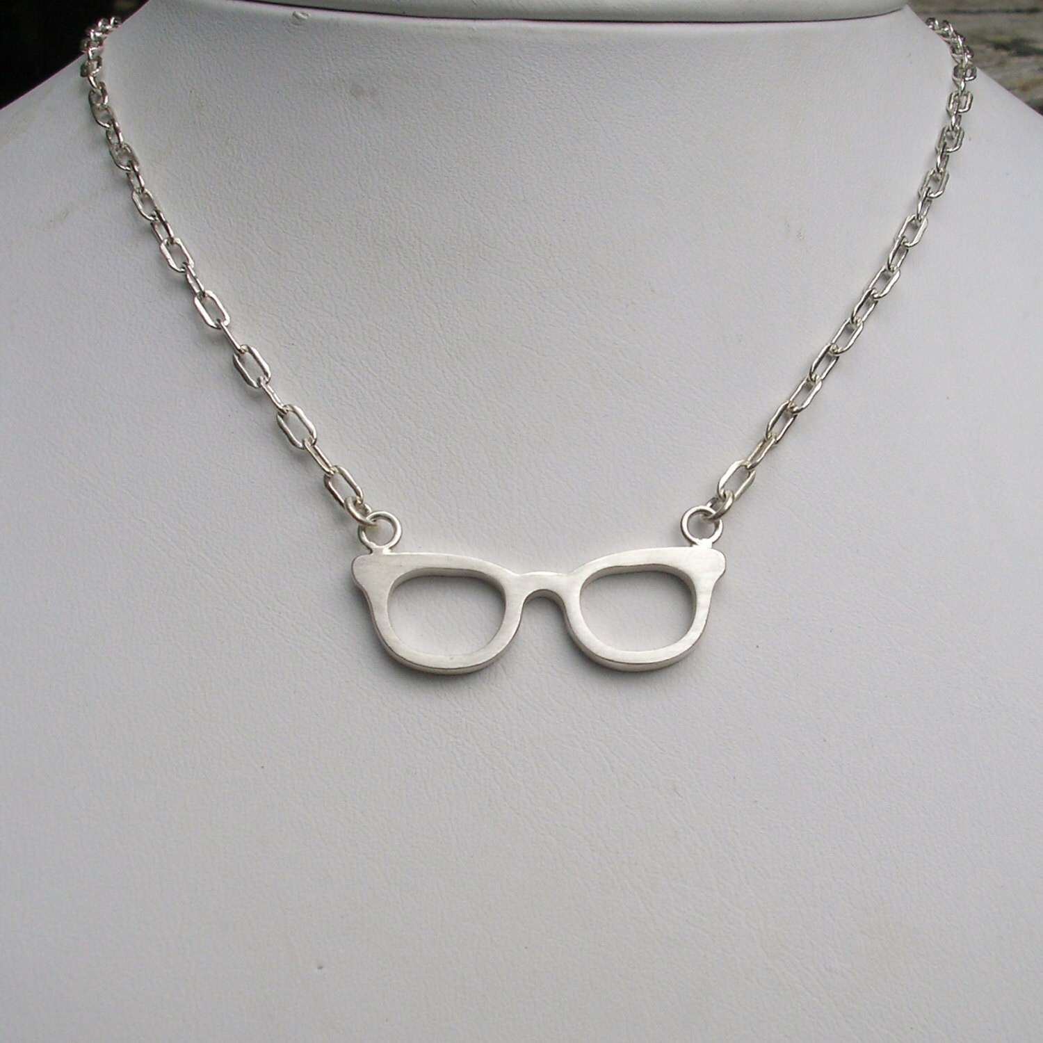 Geek Glasses Necklace Silver Nerd Glasses Pendant Sterling Etsy
